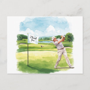 Golfspieler auf Golfplatz-Aquarell-Dankeskarten Postkarte