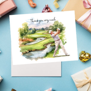 Golfspieler auf Golfplatz-Aquarell-Dankeskarten Postkarte