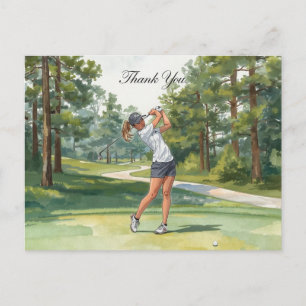 Golfspieler auf Golfplatz-Aquarell-Dankeskarten Postkarte