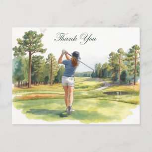 Golfspieler auf Golfplatz-Aquarell-Dankeskarten Postkarte