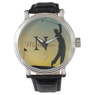 Golfspieler bei Sonnenuntergang Personalisiert Armbanduhr