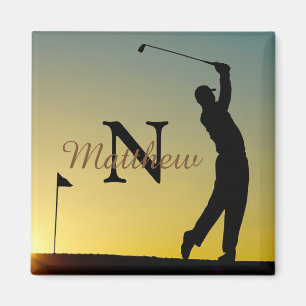 Golfspieler bei Sonnenuntergang Personalisiert Magnet