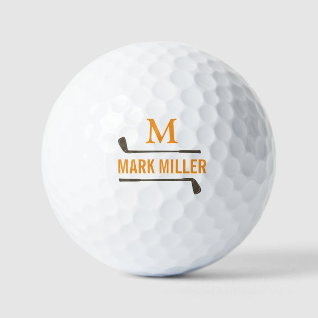 Golfspieler Cool Custom Orange Monogramm Golfball (Vorderseite)