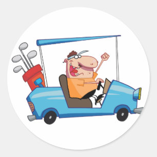 Golfspieler-fährt-Golfcart Runder Aufkleber