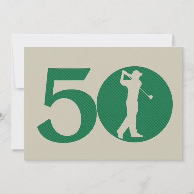 Golfspieler-Golf-Grün-Beige-50. Einladung (Vorderseite)