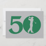 Golfspieler-Golf-Grün-Grau-50. Einladung<br><div class="desc">Sie können den ganzen Text auf dieser themed Geburtstags-Party Einladung des 50. Golfs personifizieren. Sie können den Text und die Zahl auf der Front ändern und dieses für einen 40., 60., 70. oder einen anderen Geburtstag verwenden. Die Ausrüstungsbeschreibungen eine Silhouette eines Golfspielers, der einen Verein gemacht, um wie das null...</div>