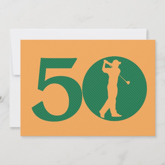 Golfspieler-Golf-Grün-Orangen-50. Einladung (Vorderseite)