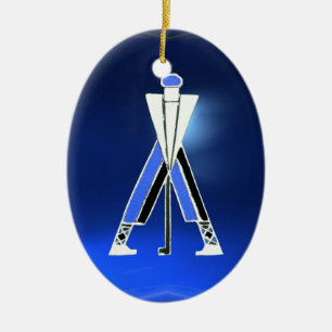 GOLFSPIELER, GOLFER BLAUE SAPPHIRE MONOGRAM KERAMIKORNAMENT