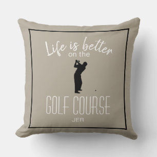 Golfspieler Golfplatz Zitat Monogramm Taupe Schwar Kissen