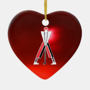 GOLFSPIELER, GOLFROTES RUBY-MONOGRAM KERAMIKORNAMENT