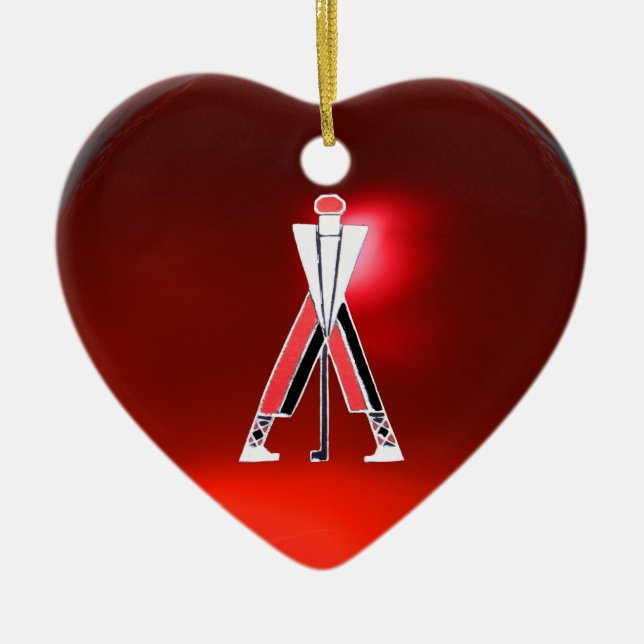 GOLFSPIELER, GOLFROTES RUBY-MONOGRAM KERAMIKORNAMENT (Vorne)