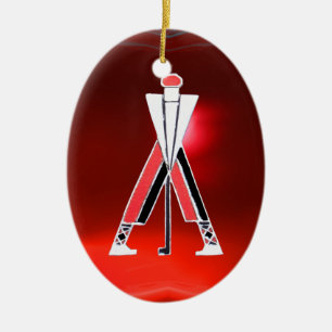 GOLFSPIELER, GOLFROTES RUBY-MONOGRAM KERAMIKORNAMENT