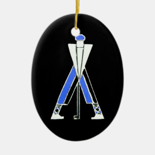 GOLFSPIELER, GOLFSCHWARZ, BLUE SAPPHIRMONOGRAM KERAMIK ORNAMENT