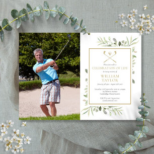 Golfspieler-Grünflächen-Lebensfeier-Foto Einladung