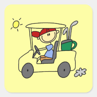 Golfspieler im Golfmobil Quadratischer Aufkleber