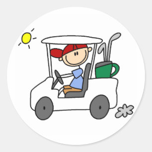 Golfspieler im Golfwagen Runder Aufkleber