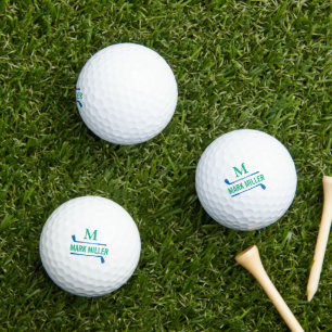 Golfspieler individuelles Grün-Blau-Monogramm Golfball