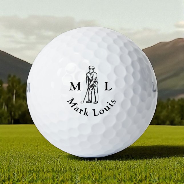 Golfspieler Initialen Schwarz Name Personalisiert Golfball (Von Creator hochgeladen)