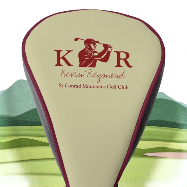 Golfspieler Klassisches Monogramm Roter Golfer Golf Headcover (Von Creator hochgeladen)
