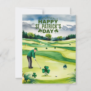 Golfspieler mit Bier und Kleeblatt zum St. Patrick Feiertagskarte