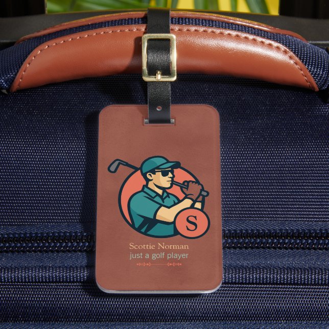 Golfspieler modern cool ziegelrot  gepäckanhänger (Vorderseite Insitu 2)