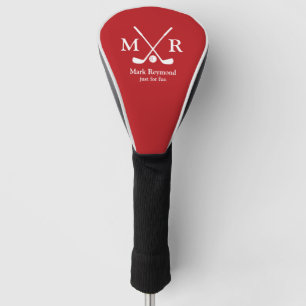 Golfspieler-Monogramm gekreuzte Schläger auf Rot Golf Headcover