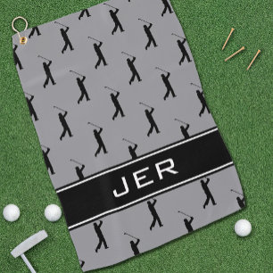 Golfspieler Monogramm Initialen Golfmuster Grau Golfhandtuch