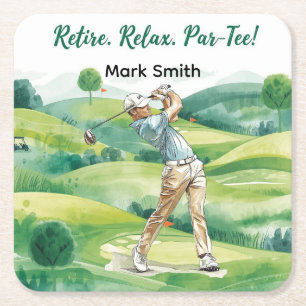 Golfspieler-Renteneintritts- Abschlagparty Golfen Rechteckiger Pappuntersetzer