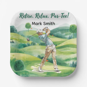 Golfspieler-Renteneintrittsfeier auf dem Golfplatz Pappteller