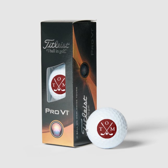 Golfspieler rotes Monogramm drei Buchstaben Spitzn Golfball (Verpackung)