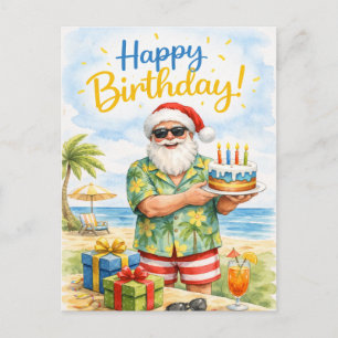 Golfspieler-Santa-Hut hält Geburtstagskuchen auf P Postkarte