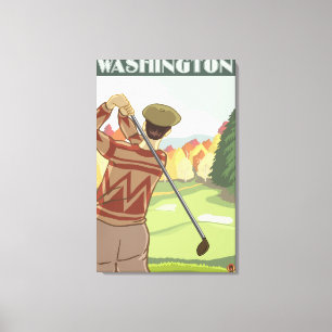 Golfspieler SceneWashingtonVintage Reise-Plakat Leinwanddruck