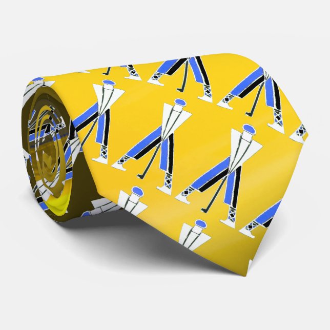 GOLFSPIELER, STYLIZIERT, WEISS, GELB, BLAUE GOLFER KRAWATTE (Gerollt)