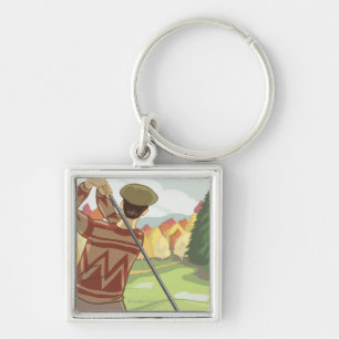 Golfspieler-Szene - Flachkopfsee, Montana Schlüsselanhänger