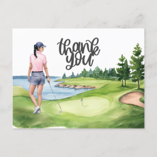 Golfspielerin auf Golfplatz Aquarell Postkarte