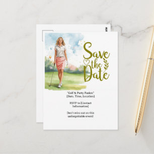 Golfspielerin golfend auf Grünfläche Postkarte