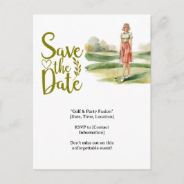 Golfspielerin schlägt den Ball auf dem Grün ein Postkarte