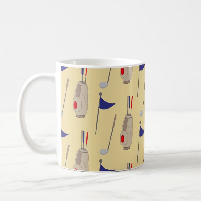 Golftasche mit Golftasche und Eisen auf Creme Kaffeetasse (Links)