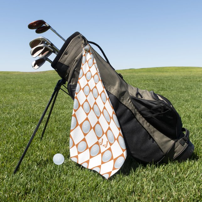 Golftücher Monogram Burnt Orange Weißes Muster Golfhandtuch (Von Creator hochgeladen)