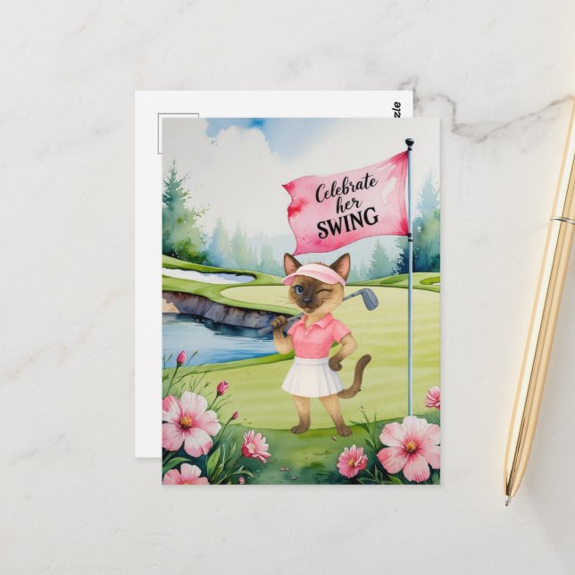 Golfturnier der Frau für die siamesische Katze Gol Postkarte (Vorderseite/Rückseite Beispiel)