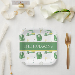 Golfturnier in Aquarellgrün und Gelb Pappteller