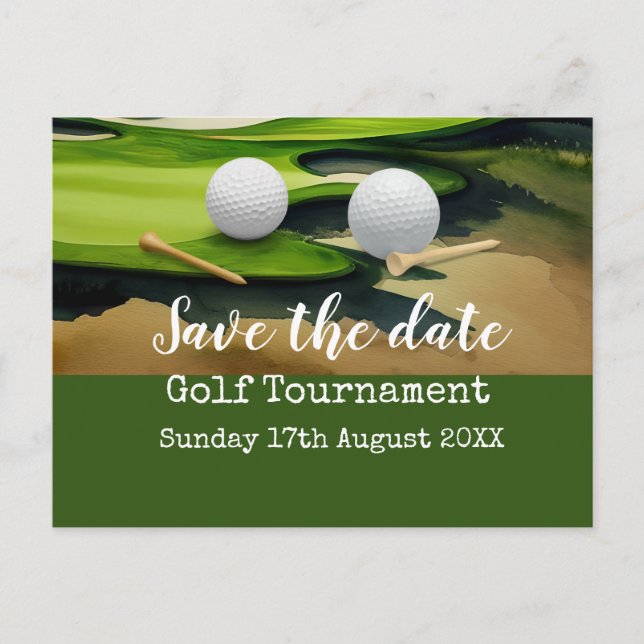 Golfturnier Save the Date auf Grün Ankündigungspostkarte (Vorderseite)