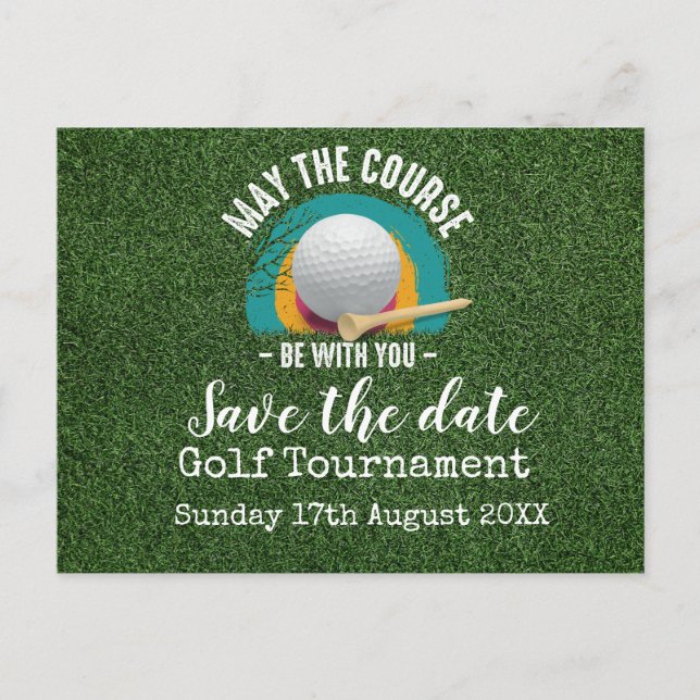 Golfturnier Save the Date auf Grün Ankündigungspostkarte (Vorderseite)