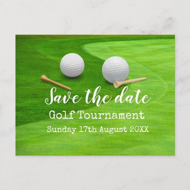 Golfturnier Save the Date auf Grün Ankündigungspostkarte (Vorderseite)