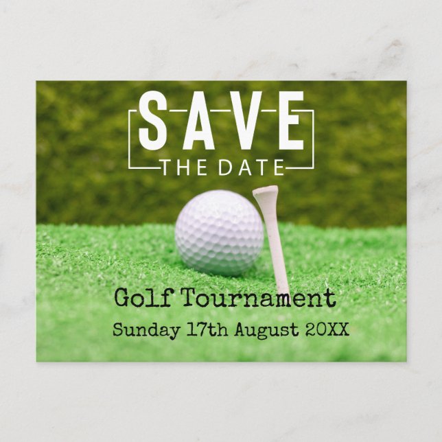 Golfturnier Save the Date auf Grün Ankündigungspostkarte (Vorderseite)