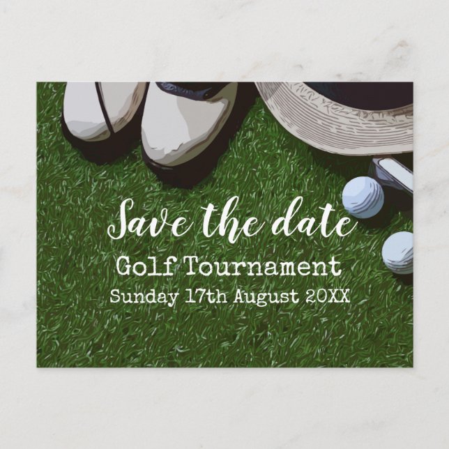 Golfturnier Save the Date auf Grün Ankündigungspostkarte (Vorderseite)