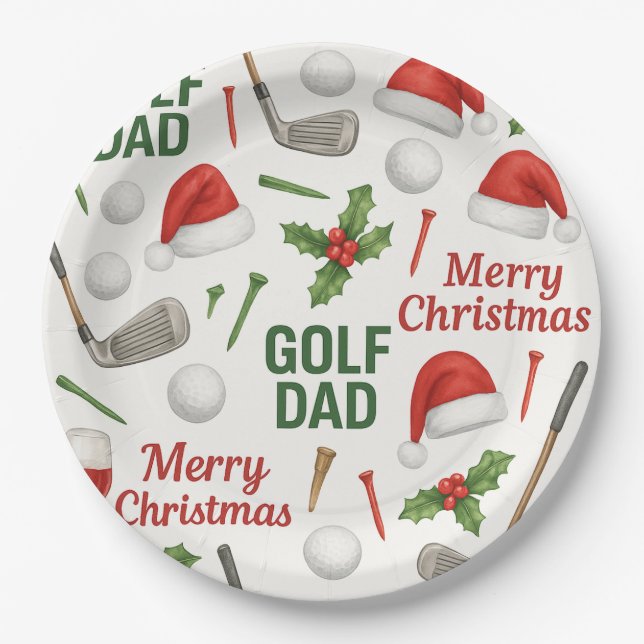 Golfurlaub mit Weineisen und Tee für Golf Vater Pappteller (Vorderseite)