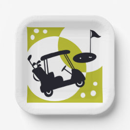 Golfwagen, Clubs & Grüntöne Pappteller