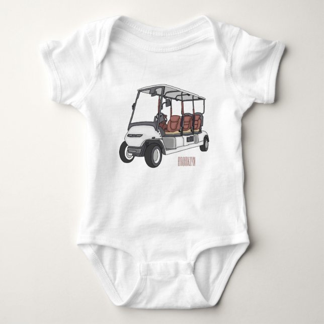 Golfwagen/Golf Buggy Cartoon Abbildung Baby Strampler (Vorderseite)