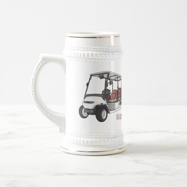 Golfwagen/Golf Buggy Cartoon Abbildung Bierglas (Links)